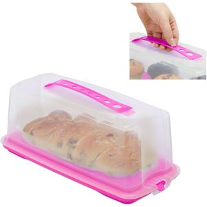Cake Carrier, Rectangular with Handle and Lid, Transport Container, HxWxD: 15 x 37 x 16 cm, Pink/Clear - Relaxdays Cake Carrier, Rectangular with Handle and Lid, Transport Container, HxWxD: 15 x 37 x 16 cm, Pink/Clear - Relaxdays