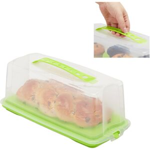 Relaxdays Cake Carrier, Rectangular with Handle and Lid, Transport Container, HxWxD: 15 x 37 x 16 cm, Green/Clear Relaxdays Cake Carrier, Rectangular with Handle and Lid, Transport Container, HxWxD: 15 x 37 x 16 cm, Green/Clear