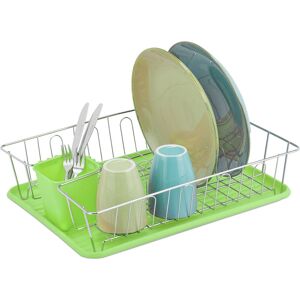 Dish Drainer, hwd: 11.5 x 43 x 34 cm, Drying Rack, Drip Tray, Cutlery Holder, Metal & Plastic, Green - Relaxdays Dish Drainer, hwd: 11.5 x 43 x 34 cm, Drying Rack, Drip Tray, Cutlery Holder, Metal & Plastic, Green - Relaxdays