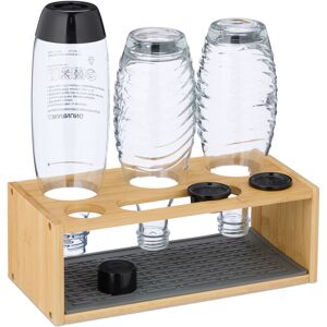 Relaxdays - Drying Rack for 3 Bottles, Compatable with Sodastream, Bamboo, Silicone Mat, 11 x 31 x 14.5 cm, Natural/Grey Relaxdays - Drying Rack for 3 Bottles, Compatable with Sodastream, Bamboo, Silicone Mat, 11 x 31 x 14.5 cm, Natural/Grey