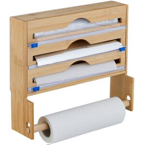 Cling Film Dispenser, with Kitchen Roll Holder, Foil & Baking Paper, Wall-Mounted, 31x36x10 cm, Bamboo, Brown - Relaxdays Cling Film Dispenser, with Kitchen Roll Holder, Foil & Baking Paper, Wall-Mounted, 31x36x10 cm, Bamboo, Brown - Relaxdays