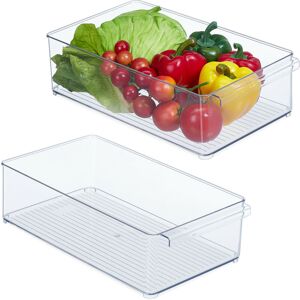 Relaxdays Fridge Organiser, Set of 2, HxWxD: 10 x 20.5 x 36.5 cm, Kitchen Box with Handle, Plastic, Transparent Relaxdays Fridge Organiser, Set of 2, HxWxD: 10 x 20.5 x 36.5 cm, Kitchen Box with Handle, Plastic, Transparent
