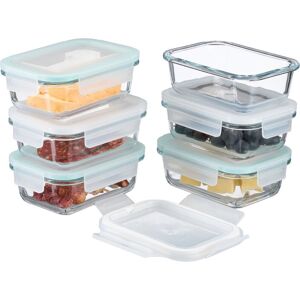 Relaxdays - Glass Containers with Lid, Set of 6, 370 ml, Meal Prep, Food Storage Boxes, Plastic Lid, Airtight, Transparent Relaxdays - Glass Containers with Lid, Set of 6, 370 ml, Meal Prep, Food Storage Boxes, Plastic Lid, Airtight, Transparent