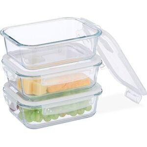 Relaxdays - Glass Containers with Lid, Set of 3, 1040 ml, Meal Prep, Food Storage Boxes, Plastic Lid Airtight, Transparent Relaxdays - Glass Containers with Lid, Set of 3, 1040 ml, Meal Prep, Food Storage Boxes, Plastic Lid Airtight, Transparent