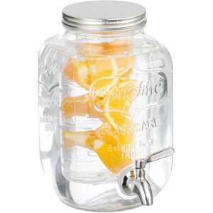 Drinks Dispenser, 4 l, Beverage Jar with Fruit Infuser, Tap & Lid, Water Container, Glass & Metal, Transparent - Relaxdays Drinks Dispenser, 4 l, Beverage Jar with Fruit Infuser, Tap & Lid, Water Container, Glass & Metal, Transparent - Relaxdays