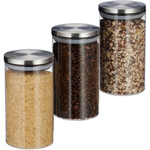 Glass Jar Set Of 3, 1 l, Airtight, Stainless Steel Lids, For Coffee, Tea, Sugar, Kitchen Jars, Transparent - Relaxdays Glass Jar Set Of 3, 1 l, Airtight, Stainless Steel Lids, For Coffee, Tea, Sugar, Kitchen Jars, Transparent - Relaxdays