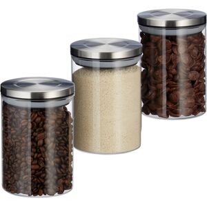 Glass Jar Set Of 3, 600 ml, Airtight, Stainless Steel Lids, For Coffee, Tea, Sugar, Kitchen Jars, Transparent - Relaxdays Glass Jar Set Of 3, 600 ml, Airtight, Stainless Steel Lids, For Coffee, Tea, Sugar, Kitchen Jars, Transparent - Relaxdays