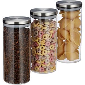 Relaxdays Glass Jar Set Of3, 1.3 L, Airtight, Stainless Steel Lids, For Coffee, Tea, Sugar, Kitchen Jars, Transparent Relaxdays Glass Jar Set Of3, 1.3 L, Airtight, Stainless Steel Lids, For Coffee, Tea, Sugar, Kitchen Jars, Transparent