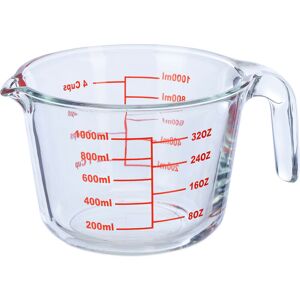 Glass Measuring Jug, 1 Litre, Heat Resistant, Microwave Safe, Milliletres, Ounces & Cups, Transparent - Relaxdays Glass Measuring Jug, 1 Litre, Heat Resistant, Microwave Safe, Milliletres, Ounces & Cups, Transparent - Relaxdays