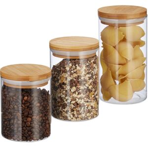 Relaxdays Glass Storage Jars, Set Of 3, In 500, 700 & 1000 ml, Pasta, Coffee, Tea, Biscuits, D 9.5 cm, Bamboo, Natural Relaxdays Glass Storage Jars, Set Of 3, In 500, 700 & 1000 ml, Pasta, Coffee, Tea, Biscuits, D 9.5 cm, Bamboo, Natural