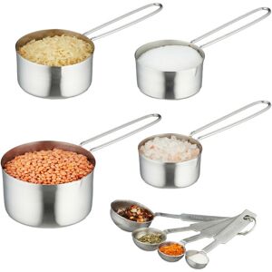 Relaxdays Measuring Cup and Spoon Set, 8-Piece, Stainless Steel, US Sizes & ml Indications, Baking, with Handle, Silver Relaxdays Measuring Cup and Spoon Set, 8-Piece, Stainless Steel, US Sizes & ml Indications, Baking, with Handle, Silver