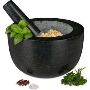 Relaxdays - Mortar with Pestle, Spices, Herbs, Polished Stone Mortar, ø 20 cm, 750 ml Volume, Granite, Dark Grey Relaxdays - Mortar with Pestle, Spices, Herbs, Polished Stone Mortar, ø 20 cm, 750 ml Volume, Granite, Dark Grey