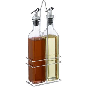 Oil and Vinegar Dispenser Set, 500 ml Glass Bottles, Iron Holder, Pourer, 34 x 13.5 x 7.5 cm, Transparent - Relaxdays Oil and Vinegar Dispenser Set, 500 ml Glass Bottles, Iron Holder, Pourer, 34 x 13.5 x 7.5 cm, Transparent - Relaxdays