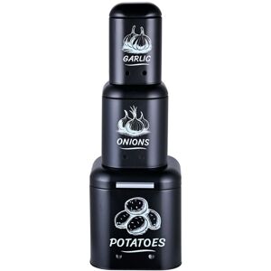 Relaxdays Potato Storage Box Set, Onions & Garlic, 3-piece, with Lid & Holes, Metal, Black Relaxdays Potato Storage Box Set, Onions & Garlic, 3-piece, with Lid & Holes, Metal, Black