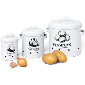 Relaxdays Potato Storage Boxes, Onions, Garlic, Set of 3, with Lids & Air Holes, Metal, White Relaxdays Potato Storage Boxes, Onions, Garlic, Set of 3, with Lids & Air Holes, Metal, White