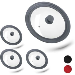 Set of 4 Relaxdays Saucepan Lids Universal, Glass Cover, Stepped Silicone Rim, Pots & Pans 26-30 cm, 5x27,5 cm, Grey Set of 4 Relaxdays Saucepan Lids Universal, Glass Cover, Stepped Silicone Rim, Pots & Pans 26-30 cm, 5x27,5 cm, Grey