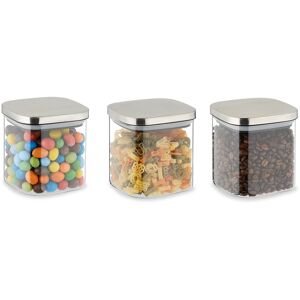 Relaxdays - Set 3 Storage Jars, 600ml, Steel Airtight Lids, Dry Food Storage, Glass, HxD: 11.5x10.5cm, Transparent/Silver Relaxdays - Set 3 Storage Jars, 600ml, Steel Airtight Lids, Dry Food Storage, Glass, HxD: 11.5x10.5cm, Transparent/Silver