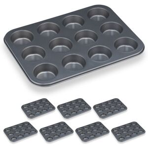 Relaxdays Set of 8 Muffin Trays, Tins for 12 Cupcakes, Non-stick Coated, Baking Desserts, Carbon Steel, Ø 6.5 cm, Grey Relaxdays Set of 8 Muffin Trays, Tins for 12 Cupcakes, Non-stick Coated, Baking Desserts, Carbon Steel, Ø 6.5 cm, Grey