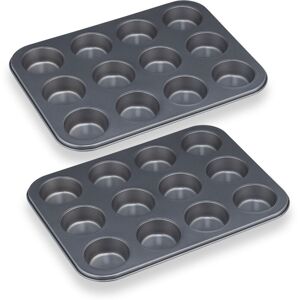 Relaxdays - Set of 4 Muffin Trays, Tins for 12 Cupcakes, Non-stick Coated, Baking Desserts, Carbon Steel, ø 6.5 cm, Grey Relaxdays - Set of 4 Muffin Trays, Tins for 12 Cupcakes, Non-stick Coated, Baking Desserts, Carbon Steel, ø 6.5 cm, Grey