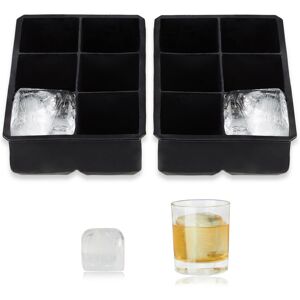 Silicone Ice Cube Mould, Set of 2, Reusable, Silicone Tray, 5 cm Compartments, 6 Individual Ice Cubes, Black - Relaxdays Silicone Ice Cube Mould, Set of 2, Reusable, Silicone Tray, 5 cm Compartments, 6 Individual Ice Cubes, Black - Relaxdays