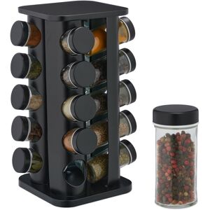 Relaxdays - Spice Rack, 20 Glass Jars, Rotatable, Stainless Steel, h x d: approx. 33.5 x 20 cm, Black Relaxdays - Spice Rack, 20 Glass Jars, Rotatable, Stainless Steel, h x d: approx. 33.5 x 20 cm, Black