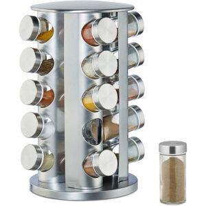 Spice Rack with 20 Jars, 360° Rotation, Shakers for Seasoning, 34.5 cm High, Stainless Steel, Silver - Relaxdays Spice Rack with 20 Jars, 360° Rotation, Shakers for Seasoning, 34.5 cm High, Stainless Steel, Silver - Relaxdays