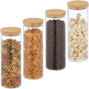 Relaxdays Storage Jars in Set of Four, 1600 ml Each, Bamboo Smell-proof Lids, Dry Food Storage, Glass, Transparent/Brown Relaxdays Storage Jars in Set of Four, 1600 ml Each, Bamboo Smell-proof Lids, Dry Food Storage, Glass, Transparent/Brown