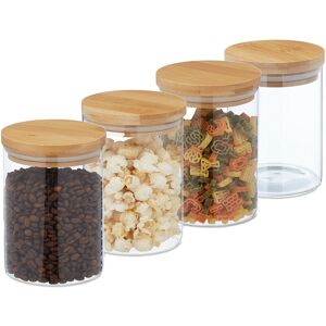 Storage Jars in Set of Four, 750 ml Each, Bamboo Smell-proof Lids, Dry Food Storage, Glass, Transparent/Brown - Relaxdays Storage Jars in Set of Four, 750 ml Each, Bamboo Smell-proof Lids, Dry Food Storage, Glass, Transparent/Brown - Relaxdays