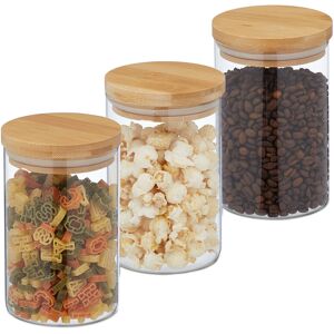 Relaxdays Storage Jars in Set of Three, 800ml Each, Bamboo Airtight Lids, Dry Food Storage, Glass, Transparent/Brown Relaxdays Storage Jars in Set of Three, 800ml Each, Bamboo Airtight Lids, Dry Food Storage, Glass, Transparent/Brown