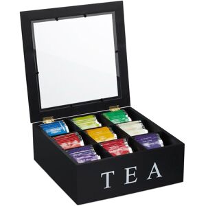 Relaxdays - Tea Organiser, 9 compartments, Storage Box, Bamboo, Transparent Window, HxWxD: 9 x 23.5 x 23.5 cm, Black/White Relaxdays - Tea Organiser, 9 compartments, Storage Box, Bamboo, Transparent Window, HxWxD: 9 x 23.5 x 23.5 cm, Black/White