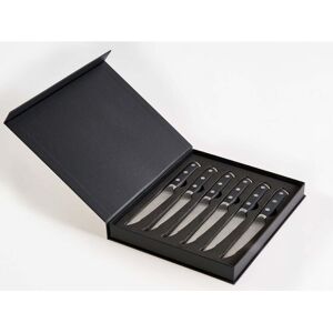 BELIANI Steak Knife Set Black Stainless Steel 6 Pieces with Elegant Box Meat Knives Serrated Blade Traditional Design TOYAMA BELIANI Steak Knife Set Black Stainless Steel 6 Pieces with Elegant Box Meat Knives Serrated Blade Traditional Design TOYAMA