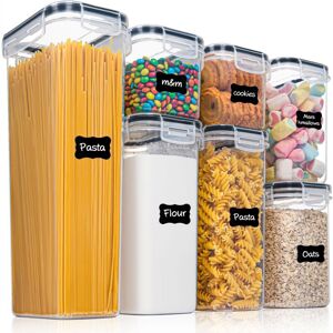 COOCHEER Set of 8 Plastic Food Storage Containers with Lid for Pasta Cereals Flour White COOCHEER Set of 8 Plastic Food Storage Containers with Lid for Pasta Cereals Flour White