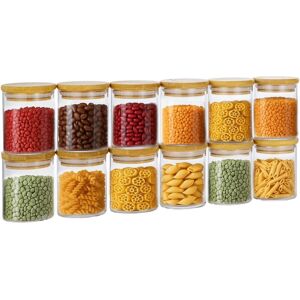 Spice Jars, 12 Set Glass Jars with Lids, 200ml Spice Organiser with Labels Small Food Cereal Storage Canister Containers for Home Kitchen Tea Herbs Spice Jars, 12 Set Glass Jars with Lids, 200ml Spice Organiser with Labels Small Food Cereal Storage Canister Containers for Home Kitchen Tea Herbs