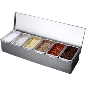 CNCEST Stainless Steel Seasoning Spice Storage Box 6 Compartments Rectangle Spice Container Pizza Topping Station with Lids Spice Server Spice Dispenser for CNCEST Stainless Steel Seasoning Spice Storage Box 6 Compartments Rectangle Spice Container Pizza Topping Station with Lids Spice Server Spice Dispenser for