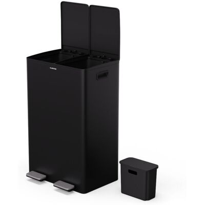Klarstein - EcoVista Kitchen Bin - 60L Waste Separation with 3L Compost Bin, Soft-Close Lid, Stainless Steel, Removable Compartments, Black Klarstein - EcoVista Kitchen Bin - 60L Waste Separation with 3L Compost Bin, Soft-Close Lid, Stainless Steel, Removable Compartments, Black