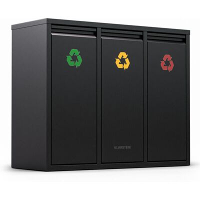 Klarstein - Ordnungshüter 3-in-1 Kitchen Bin - 45L Waste Separation, 3x15L Removable Bins, Stainless Steel, Wall-Mountable, Black Klarstein - Ordnungshüter 3-in-1 Kitchen Bin - 45L Waste Separation, 3x15L Removable Bins, Stainless Steel, Wall-Mountable, Black