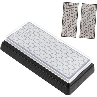 SIOKS Double-sided Diamond Sharpening Stone (600/1200 Grit, 185x92x40mm), Beeswax Knife Sharpener With Non-slip Base, Knife And Scissor Sharpening Tool For Kitchen And Outdoor Use SIOKS Double-sided Diamond Sharpening Stone (600/1200 Grit, 185x92x40mm), Beeswax Knife Sharpener With Non-slip Base, Knife And Scissor Sharpening Tool For Kitchen And Outdoor Use