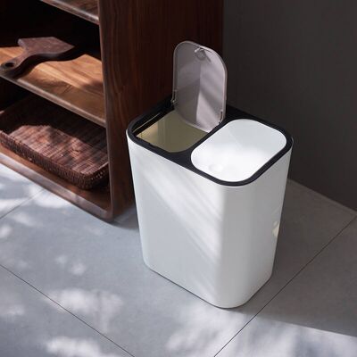 LIVINGANDHOME 12L Dual Compartment Waste Bin with Push Button, White LIVINGANDHOME 12L Dual Compartment Waste Bin with Push Button, White