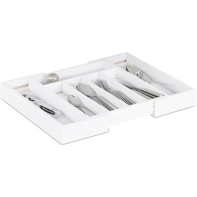 Cutlery Drawer Tray, Extendable, Variable Width, 5 - 7 Compartments, Bamboo Organiser, hwd 5.5x48.5x37cm, White - Relaxdays Cutlery Drawer Tray, Extendable, Variable Width, 5 - 7 Compartments, Bamboo Organiser, hwd 5.5x48.5x37cm, White - Relaxdays
