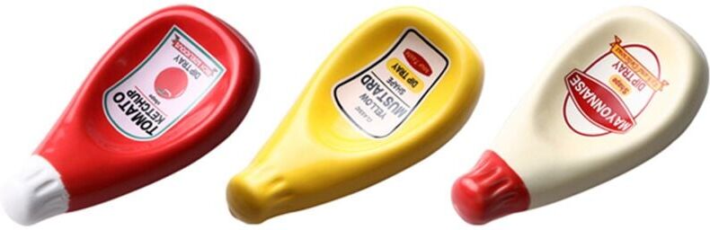 TLILY 3 Pcs Ceramic Extruded Tomato Sauce Bottle Shape Dish Soy Plate Ketchup Mayonnaise Mustard Seasoning - S