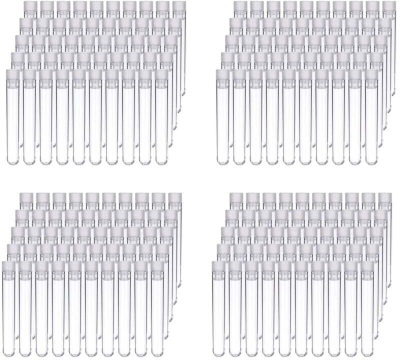 TLILY 400 Pieces Clear Plastic Test Tubes with White Screw Caps Sample Containers Push Caps Bottles 12X75mm