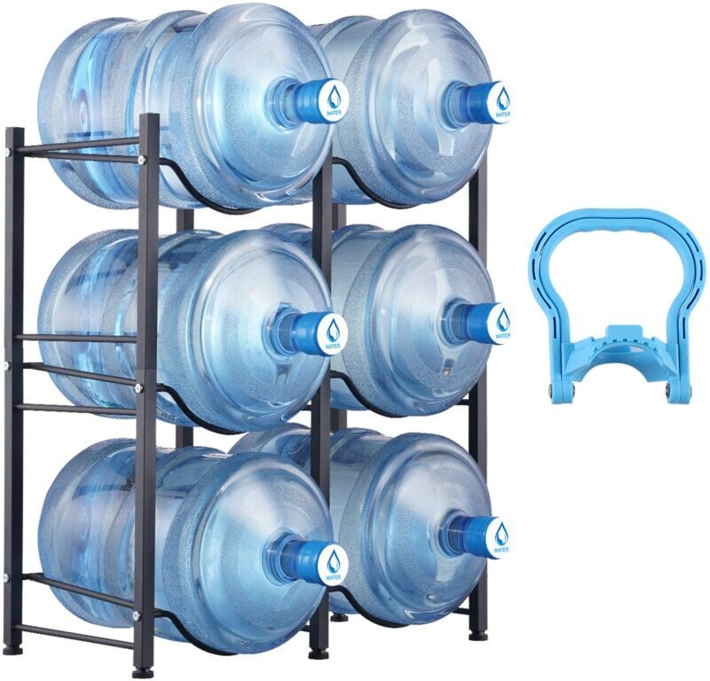 Mophorn - 3 Tiers Water Jug Holder, 5 Gallon Water Bottle Holder, Double Row Water Bottle Rack for 6 Bottles, Heavy Duty Water Jug Rack for Kitchen,