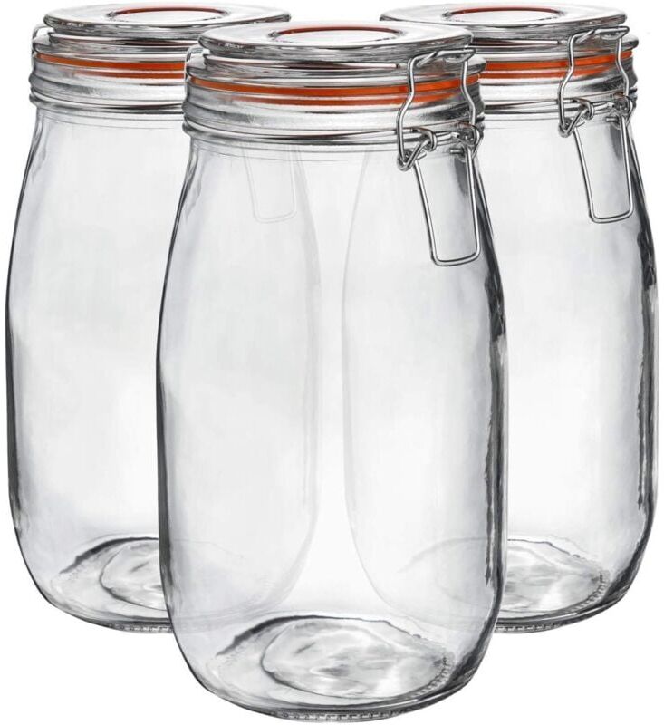 Neo Direct - Neo 1.5L Pack of 3 Canisters Tableware Scandi Glass Storage Jars with Airtight Silicone Seal Metal Clip Top Lids Modern Kitchen Pantry
