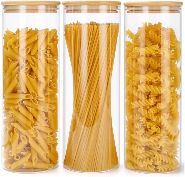 Neo Direct - Neo Set of 3 2200ml Clear Cylinder Spaghetti Glass Storage Jars Containers Canisters with Airtight Lid Kitchen Food Preserving Seal