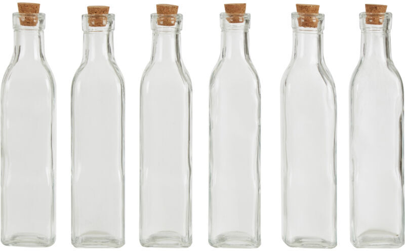 Premier Housewares - Glass Bottles 6pc Juice Bottles Storage Miniature Glass Bottles Durable Glass Milk Bottles With Cork Lid Glass Milk Bottles With
