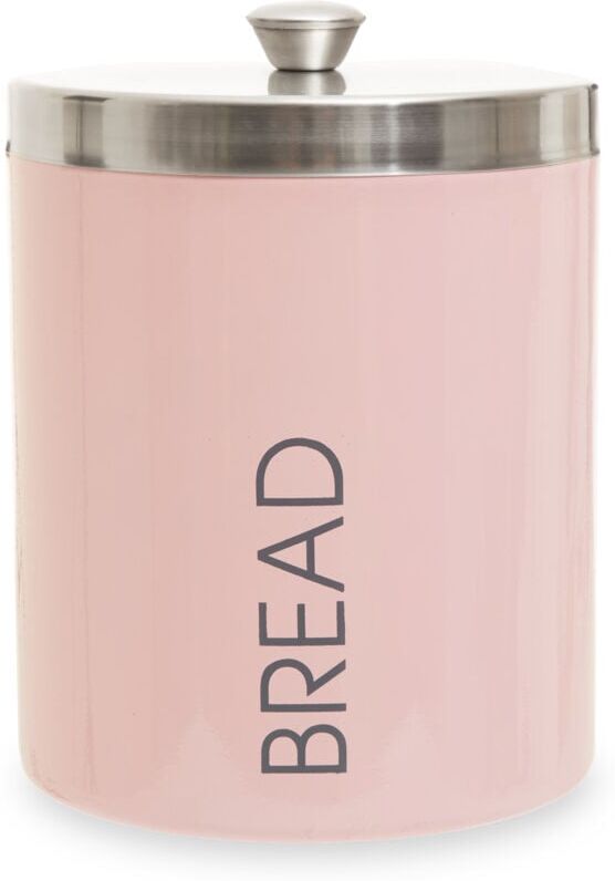 Premier Housewares - Light Pink Enamel Bread Bin Storage Canister Jar For Kitchen Airtight with Removable Silver Lid Minimal w22 x d22 x h30cm