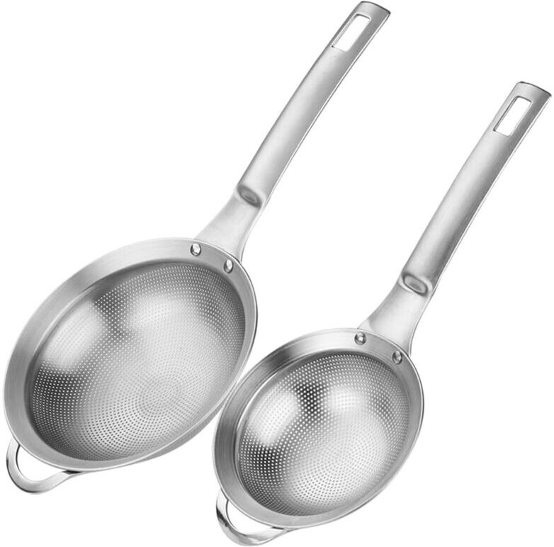 Tlily - Punch Hole Sieve Fine Mesh Stainless Steel Small Colander Strainer with Handle Metal Mini Sifter Set of 2 for Kitchen