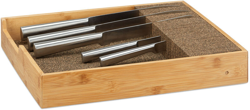 Relaxdays Bamboo Knife Block, In-Drawer Knife Organizer, Cutlery Storage, HWD 6.5x38x33.5cm, Natural