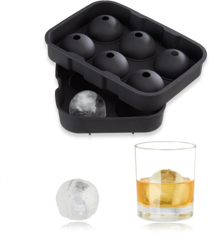 3x Silicone Ice Cream Scoop Mould, for 4.5 cm Scoops, Portioner with Lid, HxWxD: 5x18x13 cm, Black - Relaxdays