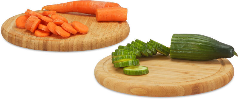 Relaxdays Round Breakfast Board Set of 2, 30 cm, Robust Kitchen Cutting Board, Natural Serving Tray, Chopping, Platter, Round